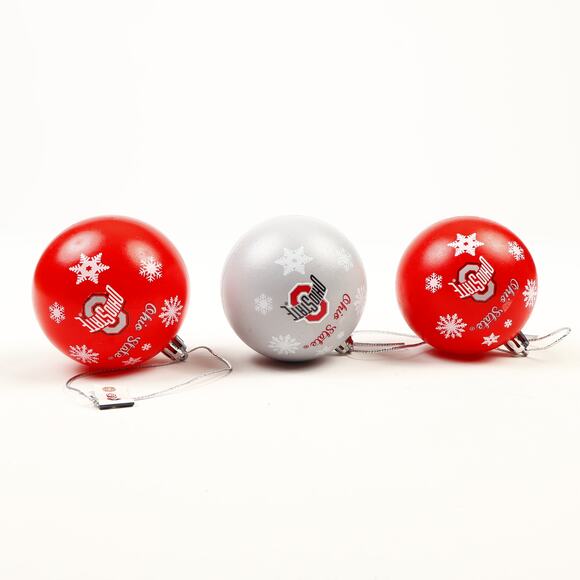 Lot of 3 Ohio State Buckeyes Shatterproof Balls Christmas Tree Holiday Ornaments - Picture 4 of 8